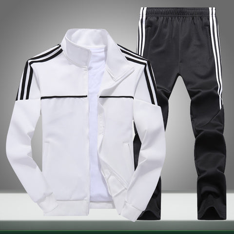 Autumn New Men Tracksuit Casual Solid Striped Zipper Sets Two Pieces Jackets + Pants 2019 Male Sportswear Sporting Suits Outwear