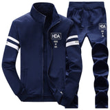 Autumn New Men Tracksuit Casual Solid Striped Zipper Sets Two Pieces Jackets + Pants 2019 Male Sportswear Sporting Suits Outwear