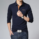 New Fashion Men's Polos Long Sleeve Solid Casual Polo Mens Clothing Trend Letter Decoration Slim Polos Shirts Plus Size M-5XL
